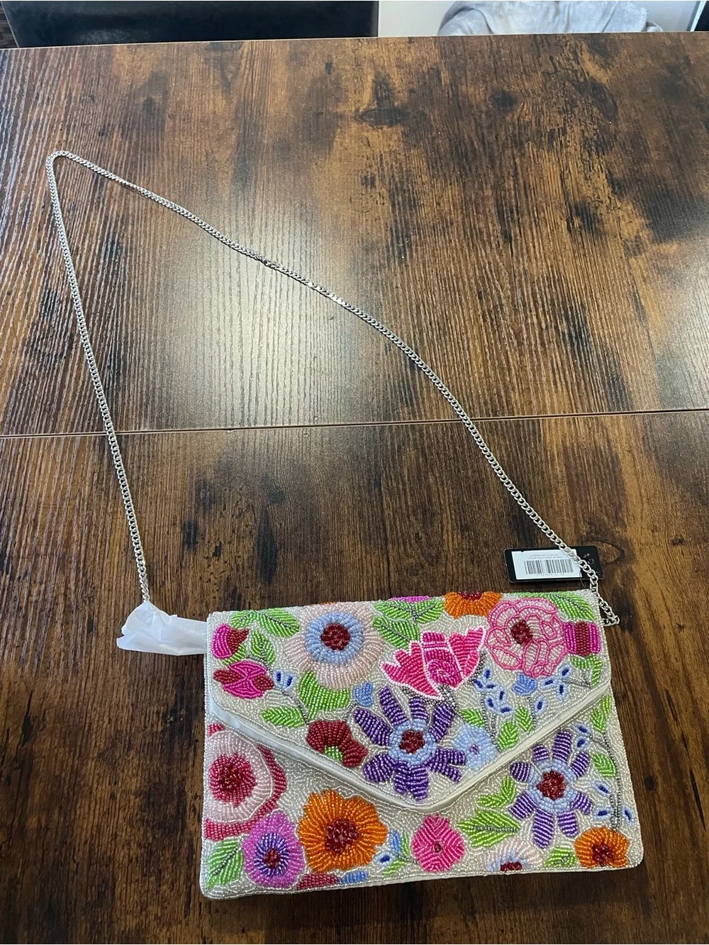 Klarity Ivory Multi Floral Beaded Envelope Clutch